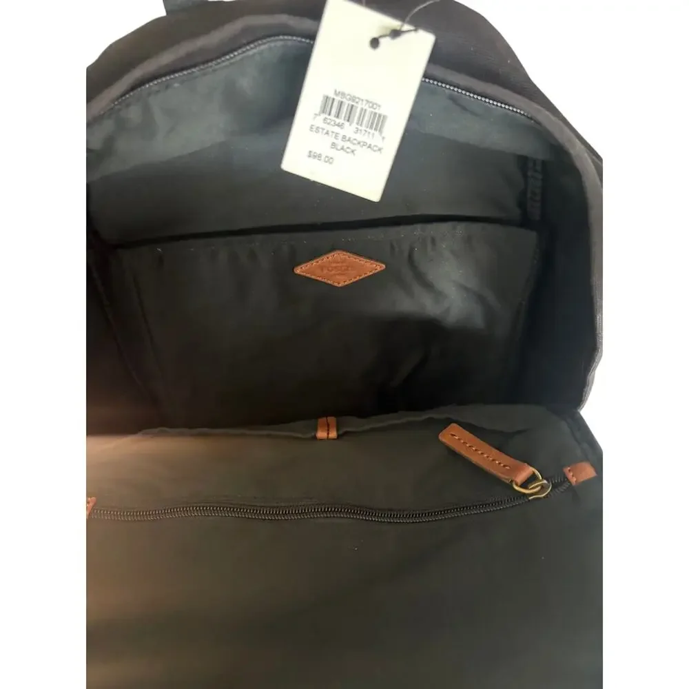 NWT Fossil Black Canvas & Brown Leather Classic Retro Vintage Backpack OS